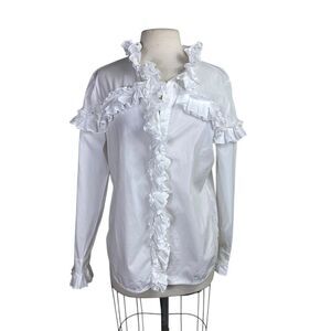 Women's White Ruffled Top crisp cotton by Serpil Made In Lebanon